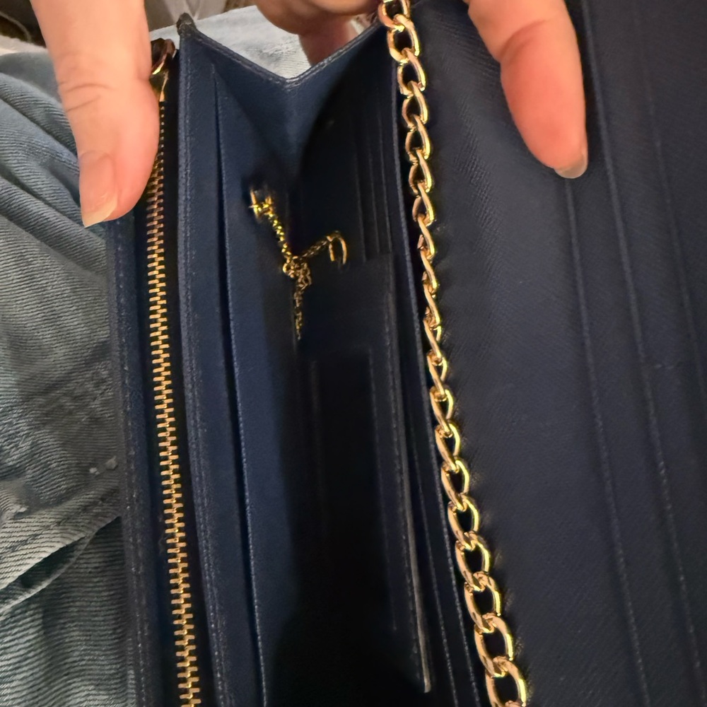 EUC Prada $990 Saffiano Leather Continental Waller blue with Chain & Card Holder - Picture 13 of 16